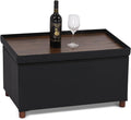Ottoman Storage Bench with Tray - Bedroom Foot Stool & Coffee Table Lid - Black Leather, 30" Inch