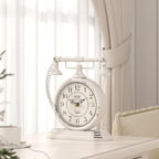 Vintage Table Clock, Desk and Shelf Decor Clock, White Antique Telephone Style Mantel Clocks, for Living Room, Farmhouse, Bedroom, Bedside, Gift (7.3" H x 7.3" W)