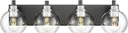 Bathroom Light Fixtures, 4-Light Black and Brushed Nickel Bathroom Vanity Light, 26 Inch Modern Wall Sconces with Globe Clear Glass Shade, Vanity Lighting Fixtures Over Mirror, VL195-KN-4