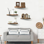 Pinkunn 4 Pcs Floating Shelves for Wall Wooden Live Edge Shelf Wall-Mounted Natural Solid Wood Bedroom Kitchen Storage Living Room Nursery Decor(4 Pcs,23.62/15.75/7.8 Inch)