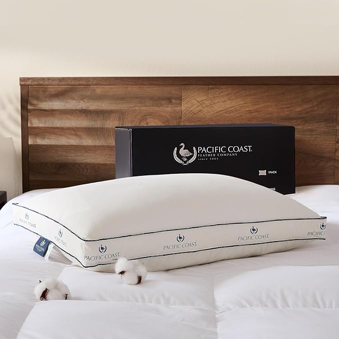 Pacific Coast Goose Firm Bed Pillows of Standard Size, 100% Organic Cotton Cover, Gusseted Design for Sleeping, Feather and Down Pillows of Hotel Collection