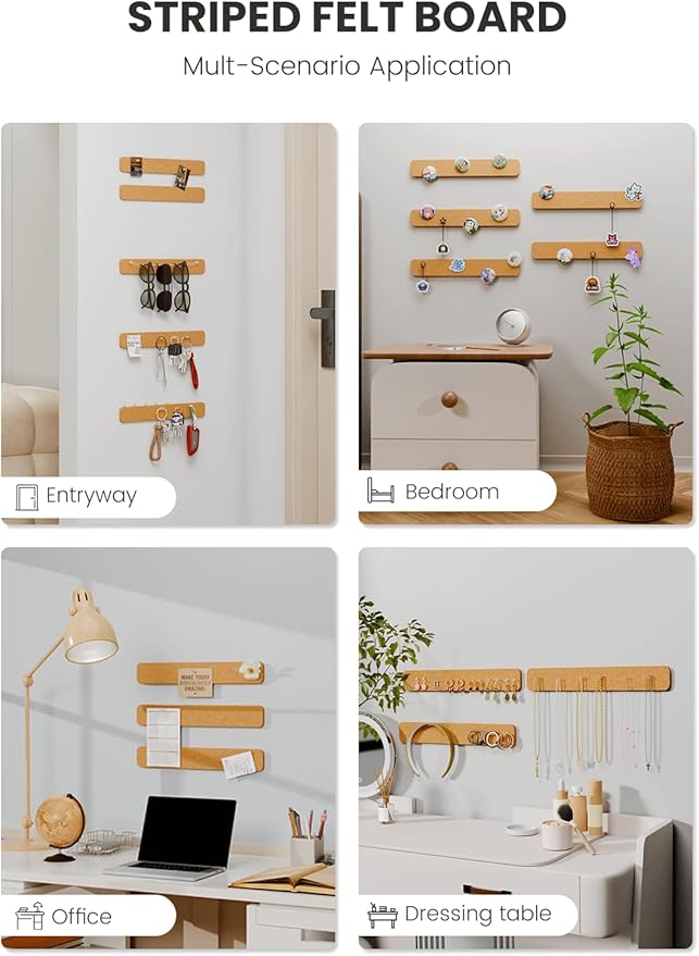 Fluxynara Cork Board Alternative Felt Strip Board 5-Pack 13"x2", Office Pin Board with 35 Push Pins, Adhesive Install for Bedroom Door & Home Office(Sunset Yellow)