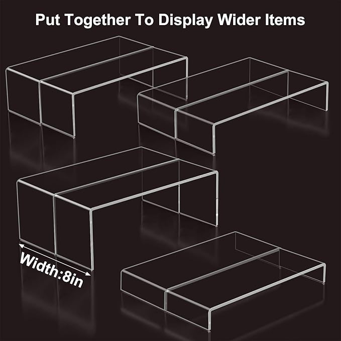 Acrylic Display Riser Stand,5mm Thickness, 12'' Length Tier Display Stands, Thickened to 0.2''(5mm) Acrylic Shelf Risers for Perfume Display,Risers for Buffet Table,Cupcake Stand,Pop Figurines,Tumbler,Food,8Pcs