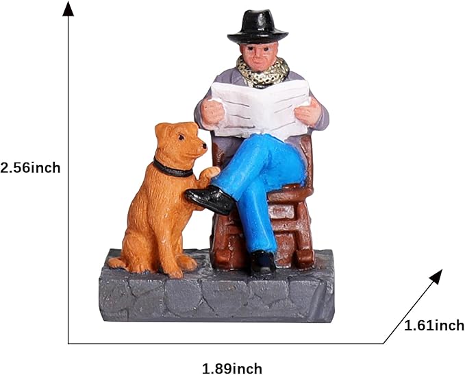 NINIPAPA Christmas Village Accessories Santa's Villages Sets for Christmas Decoration, Relaxed Day Man with Dog Reads Newspaper Santa Resin Christmas Ornaments