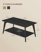VASAGLE MAEZO Collection - Coffee Table, 2-Tier Center Table with Storage, Tapered Legs, Curved Transitions, 21.7 x 39.4 x 17.7 Inches, Easy to Assemble, for Living Room, Charcoal Gray ULCT249B01