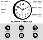 Atomic Wall Clock, Modern 12 Inch Battery Operated Wall Clocks, Analog Clock for Living Room, Office, Home, Bedroom, Kitchen, Bathroom(Black)