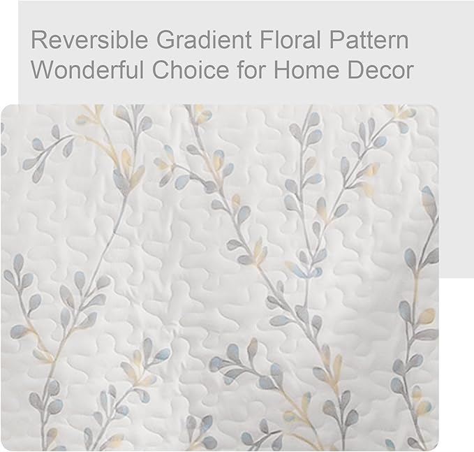 Exclusivo Mezcla Reversible Boho Quilts King Size, White Bedspreads Lightweight Coverlet All Season Flowers Quilt Bedding Set with Printed Floral Pattern (1 Quilt, 2 Pillow Shams)