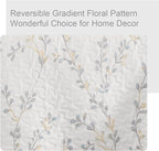 Exclusivo Mezcla Reversible Boho Quilts Queen Size, White Bedspreads Lightweight Coverlet All Season Flowers Quilt Bedding Set with Printed Floral Pattern (1 Quilt, 2 Pillow Shams)
