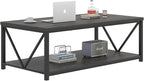 FOLUBAN Industrial Coffee Table with Storage Shelf, Modern Rustic Wooden and Metal Rectangle Center Table for Living Room, Dark Gray, 47 Inch