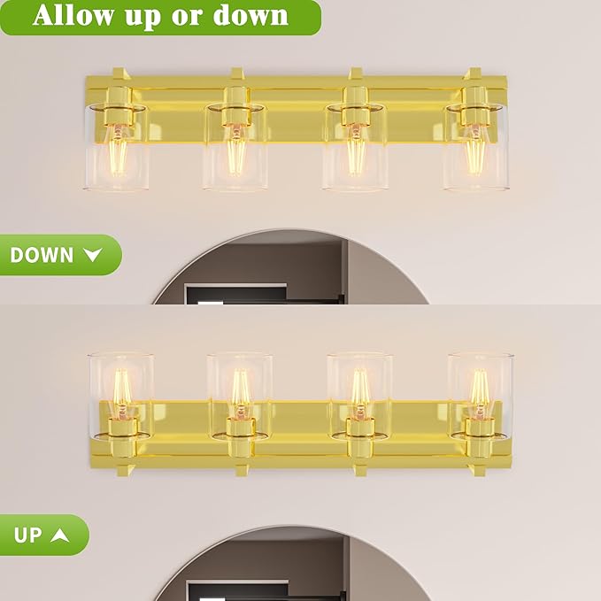 Espird Bathroom Vanity Light, 4 Light Gold Light Fixture with Thickened Clear Glass Shade, 24 inch Modern Wall Sconce,Vanity Light Over Mirror for