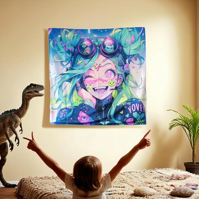 HOUHUANG Anime Fluorescent Tapestry - 59x59 Inches Large Wall Hanging for Room Decoration, Glow-in-the-Dark Trippy Boho Style with Blacklight Effects, Perfect for Bedroom and Custom Tapestry Lovers (The Winning Girl)