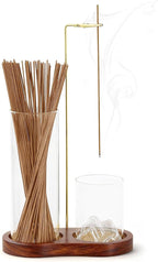 2-in-1 Walnut Wood Glass Incense Holder for Sticks, Anti-Ash Flying Incense Burner with Glass Ash Catcher & Incense Storage, Incense Stick Holder for Meditation, Yoga, Spa, and Home Decor