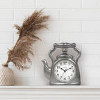 Presentime & Co. 11" Teapot Clock, Silent Non Ticking, Modern Farmhouse Style, Wall & Mantel 2 in 1 Clock, Desk & Shelf, Steel Silver Finish (Wall Deocration/Home Decoration/Tabletop Décor)
