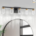 SineRise 5-Light Black and Gold Vanity Light with 3 Color Modes (3000K/4000K/6000K), Eye Protection LED Bathroom Light Fixture, Dimmable Modern Wall Light Over Mirror with Clear Glass Shade