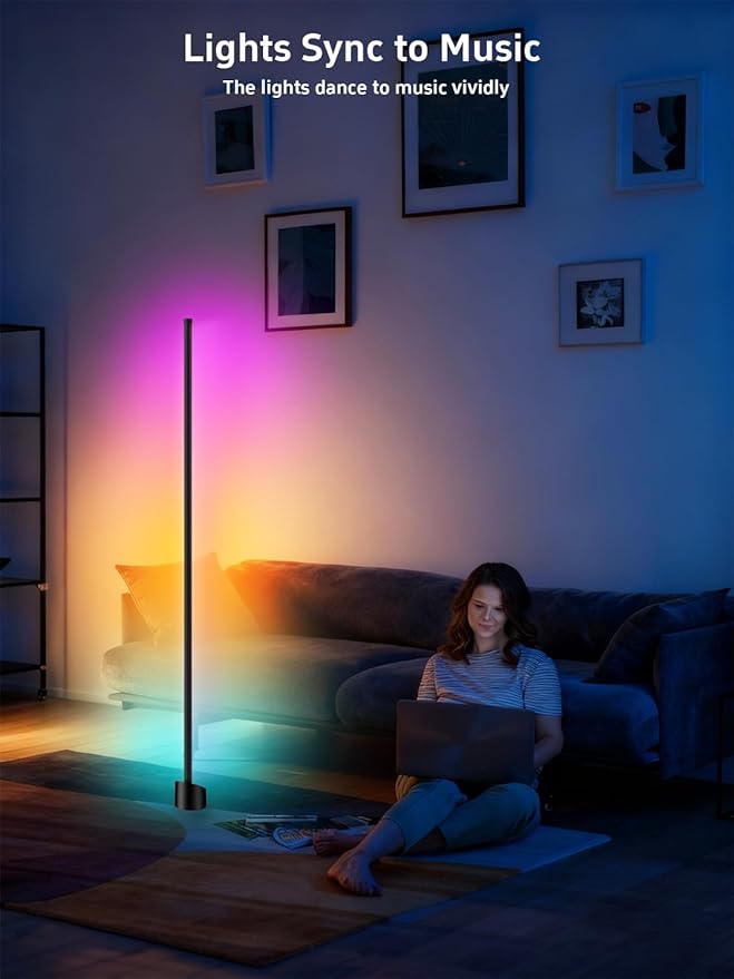 Corner Floor Lamp, RGB LED Lamp with Smart App and Remote Control Color Changing, Music Sync Ambience Lighting, Mood Lighting with 16 Million Colors for Bedroom Living Room Gaming Room