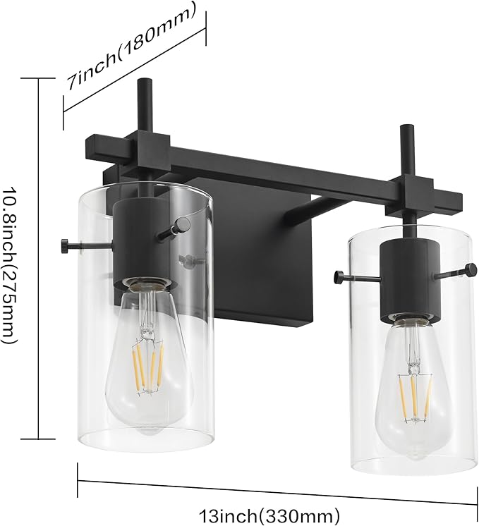 SOLFART Vintage 2 Lights Bathroom Light Fixtures Wall Sconces Black Vanity Lights for Bathroom Vanity Lighting Fixtures Wall Light Fixtures Bathroom Vanity Lights BK