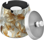 Parametric Floral Pattern Ashtray with Lid, Outdoor Ashtrays for Patio, Stainless Steel Ashtray Odorless Smokeless for Home Office Balcony