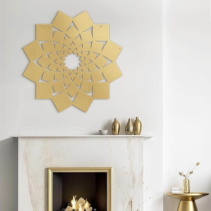 SIGNLEADER Metal Wall Art Decor Abstract Lotus Flower Minimalist Modern Abstract Wall Sculpture Hangings Home Decoration for Living Room, Bedroom, Bathroom, Kitchen, Outdoor - 30" Gold