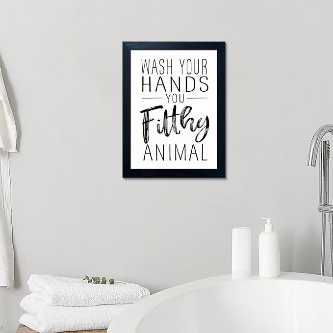 Bathroom Decor Wall Art Black and White Bathroom Decor Signs Print Framed Guest Toilet Art Kid's Washroom Artwork