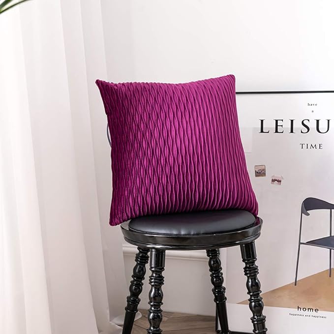 22x22 Purple Throw Pillow Cases: 2 Pack Original Striped Velvet Square Decorative Pillow Covers for Farmhouse Couch