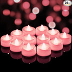 LED Candles, 24 Pack Tea Lights Candle Battery Operated, Flameless Tealight Votives, Realistic Tea Lights for Wedding Home Party Decor -D 1.5" x H 1.25" -Pink Light