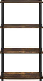 Furinno Turn-S-Tube 4-Tier Compact Multipurpose Shelf Display Rack with Square Tube, Amber Pine/Black