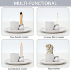Ceramic Incense Holder Set with Decorative Tray, White, Intricate Pattern Design, 5.9x5.9x2 Inch, for Sticks, Cones, Palo Santo, Sage (White)