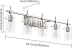 SOLFART 40.1 inch 5 Light Bathroom Vanity Light fixtures Bathroom Light Fixture Over Mirror Brushed Nickel Wall Lights with Glass Shade
