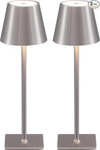 KDG 2 Pack Cordless Table Lamp,Portable LED Desk Lamp, 4000mAh Battery Operated, 3 Color Stepless Dimming Up, for Restaurant/Bedroom/Bars/Outdoor Party/Camping/Coffee Shop Night Light(Brushed Nickel)