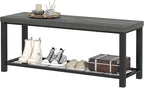 EXCEFUR Entryway Bench, Industrial Metal and Wood Storage Bench for Living Room, Indoor Shoe Rack Bench Seat, 43.3 Inch Grey