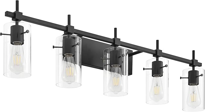 SOLFART Bathroom Light Fixtures Matt Black 5 Lights Vanity Lighting Fixtures Over Mirror Light Fixtures for Bathroom Above Mirror