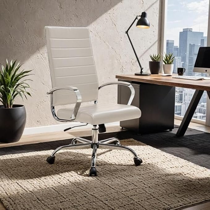 LeisureMod Benmar Modern High Back Leather Office Chair with Adjustable Height, Swivel Base, Ergonomic Design for Home Office, Study, or Workspace(Tan, Set of 2)