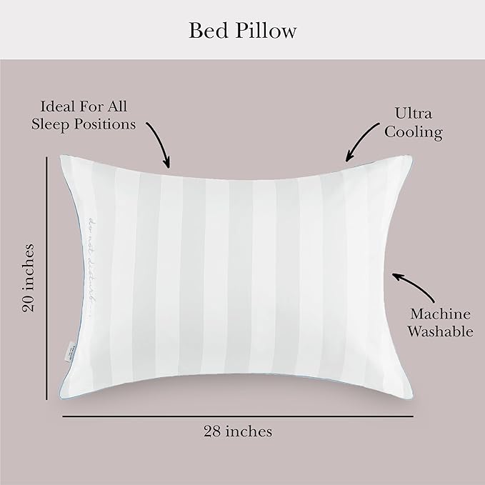 Kate Spade New York Ultra Cooling Pillow 20" x 28", 300 Thread Count Pillow with Moisture Wicking Technology, Ideal for All Sleep Positions, Queen, White