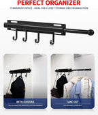 12 inch Valet Rod for Closets Pull Out Closet Valet Rod Slide Out Black Pull Out Clothes Hanger With 4 Hooks