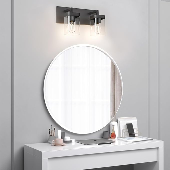 Bathroom Vanity Light, Square Design 2 Lights Morden Bathroom Lighting Fixtures Over Mirror, Black Light Fixtures for Living Room/Bedroom