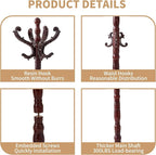 ZOZOE Wooden Classic Coat Rack Stand, Solid Wood Coat Rack Freestanding with 14 Hooks, Vintage Coat Racks with Sturdy Round Base, Natural Birch Wood Coat Tree Hanger Stand for Entryway Hallway