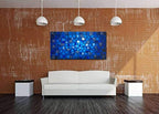 MyArton Thick Textured Abstract Squares Canvas Wall Art Hand Painted Artwork Modern Dark Blue add Silver Oil Painting for Home Decor Framed Ready to Hang 48x24inch