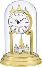 Bulova B8821 Heather Anniversary Clock | 9" Glass Dome Design | Rotating Crystal Pendulum | Westminster Chime | Engraving Plate