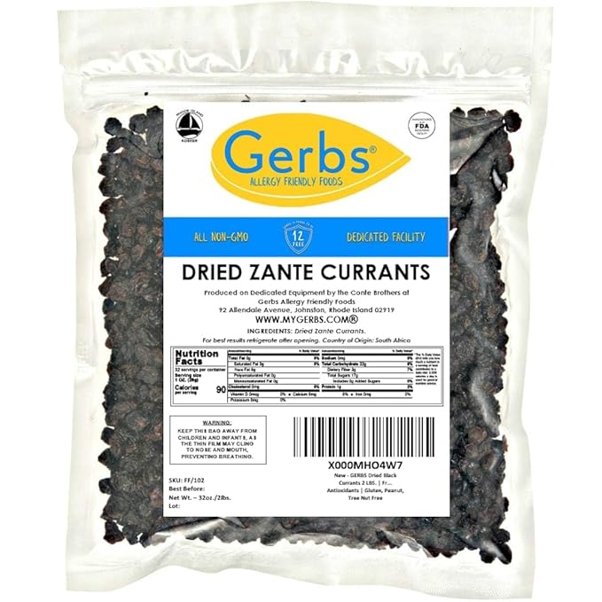 Gerbs Dried Zante Currants 2 lbs. | Unsulfured, No Artificial Additives, Resealable Bag | Naturally Bold & Tart Flavor | Top 14 Allergen-Free