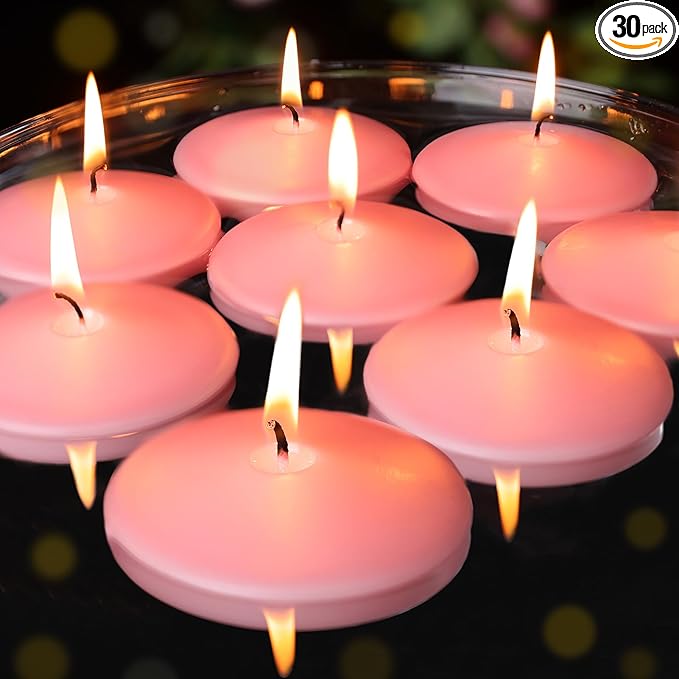 3 inch Floating Candles 30 Packs Pink Floating Candle for Centerpieces 8-9 Hours Floating Candles 3” Water Candles for Cylinder Vases, Pool, Wedding, Valentine's