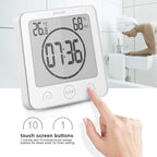 BALDR Digital Bathroom Clocks - 2 Pack Water-Resistant Shower Clock with Timer - Large LCD Display Digital Clock for Shower with Timer, Temperature and Humidity, Wall Clock for Bathroom, White
