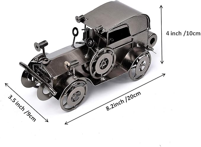 Metal Antique Vintage Car Model QBOSO Handcrafted Collections Collectible Vehicle Toys for Bar or Home Decor Decoration Great Birthday Gift (Black-Silver, Large