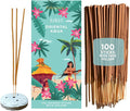 Folkulture Hawaii Incense Sticks with Holder (100 Sticks)| Premium Summer Scents Incents Stick for Aromatherapy, Relaxation | No Charcoal,Organic,Non Toxic, 45 Mins Slow Burning Insence-Sticks
