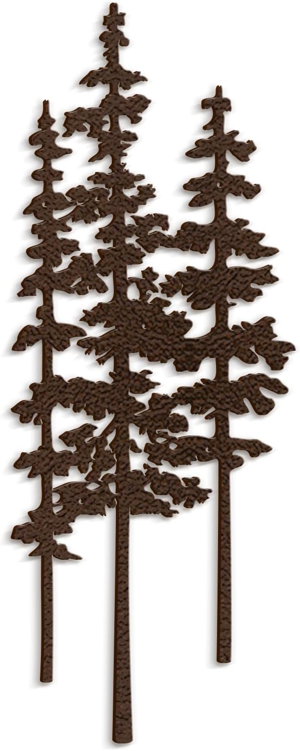 Metal Wall Art Decor Forest Pine Trees Minimalist Iron Tree Design Modern Nature-Inspired Wall Sculpture Hangings Home Decoration for Living Room, Bedroom, Bathroom, Kitchen, Outdoor - 18" Bronze
