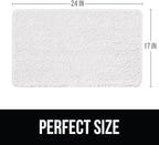 KANGAROO Bathroom Rugs, Chenille Soft Absorbent Bath Rug, Shaggy Shower Mat, Quick Dry Machine Wash Bathmat, Plush Carpet Mats for Tub, Bathtub and Room Home Decor Accessories, 24x17, White