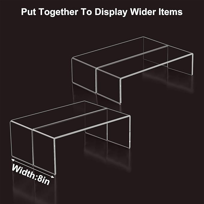 Acrylic Display Riser Stand,5mm Thickness, 12'' Length Tierd Display Stands, Acrylic Shelf Risers for Perfume Display,Risers for Buffet Table,Cupcake Stand,Pop Figurines,Tumbler,Food,4Pcs