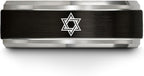 Mezuzah star Of David Ring - Gift for Jewish Family - Flat Dome Bevel - 8mm - Men Women - Yellow Gold Black Silver Blue - Anniversary Wedding - Personalized Custom Engraving - Band - Brushed Polished