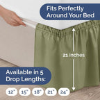 Wrap Around Dust Ruffle Bed Skirt - Sage Green - for Queen Size Beds with 21 Inch Drop - Elastic Strap - Adjustable Pleated Bedskirt with Brushed Fabric and Wrinkle Free - For Women, Men, Kids & Teens