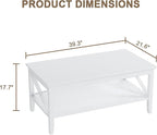 ChooChoo White Coffee Table Classic X Design for Living Room, Rectangular Modern Cocktail Table with Storage Shelf, 39 Inch