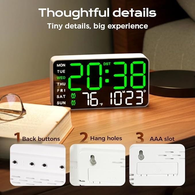 Multifunctional Decorative Led Digital Wall Clock,Large Digital Clock Shows Time,Date,Temperature,Auto Brightness Adjustment,Dual Alarms,Electronic Clock for Livingroom (Orange lamp with white shell)